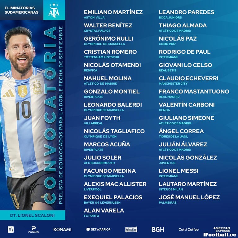 磅！阿根廷世预赛名单出炉：梅西领衔，皇马16岁天才首入选！9月两战看点十足 ...